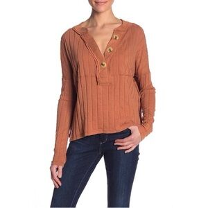 Free People In the Mix Henley Ribbed Long Sleeve Shirt in Horizon Orange sz S